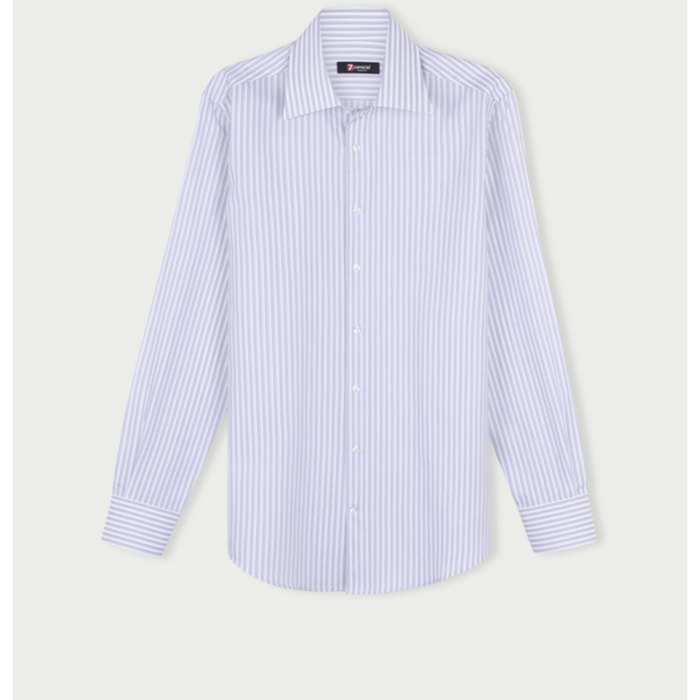 Camicia Uomo 1 Bottone Italiano Slim Cotone Riga Media Grigio/Bianco
