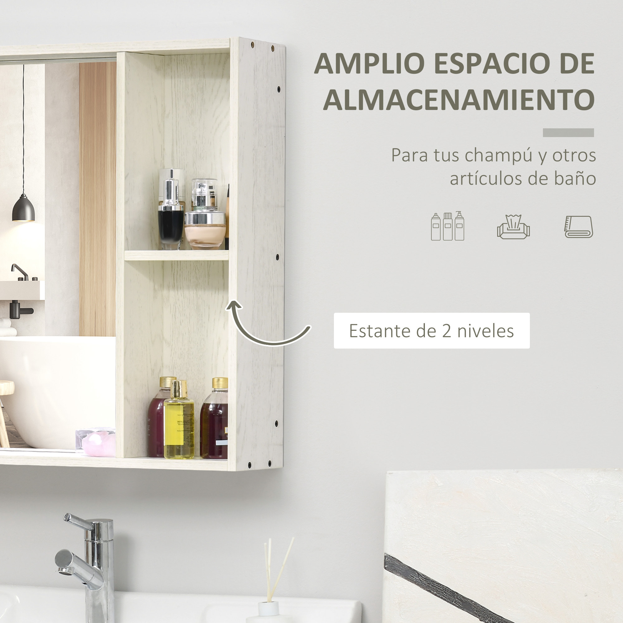 Armario de Baño con Espejo Armario con Espejo para Baño con Estantes Mueble para Baño Estilo Moderno 63x15x65 cm Blanco