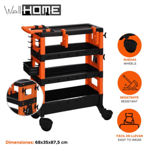 Well home carro de transporte 68x35x87,5cm en color negro y naranja