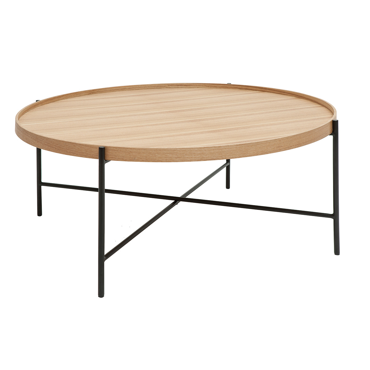 Table basse ronde bois clair et métal noir D90 cm BASSY