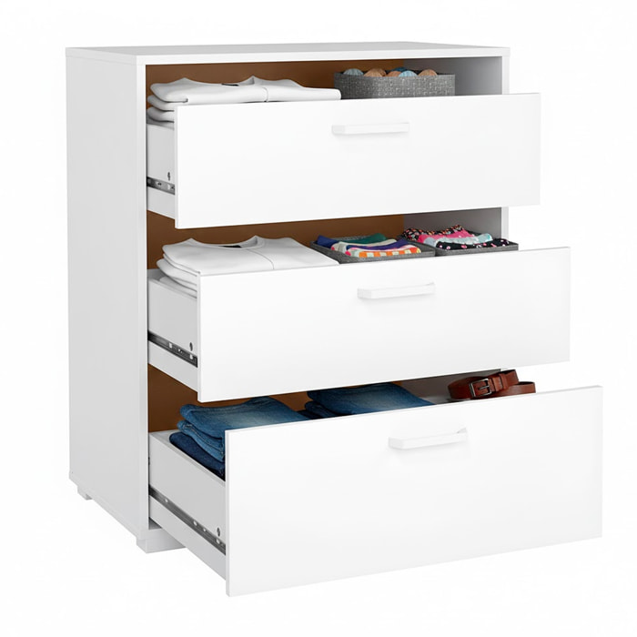 Cassettiera a 3 Cassetti Comò Comodino Mobile Contenitore Salvaspazio Design Moderno Camera da Letto Ingresso Soggiorno 70.2x39.8x82.7 Cm Bianco