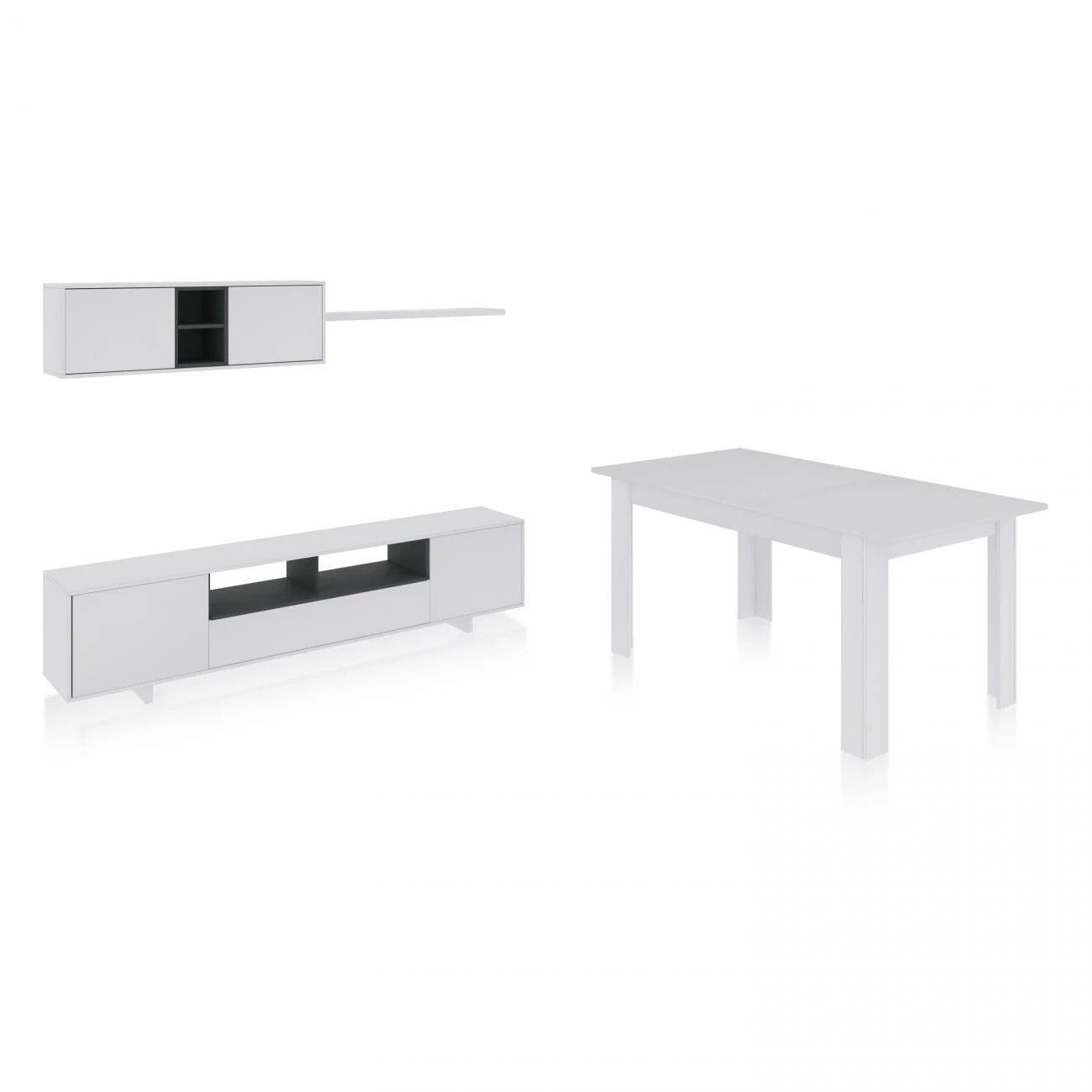 Pack salón con mesa de comedor Kenzo Plus VA Blanco Brillo - Gris Antracita