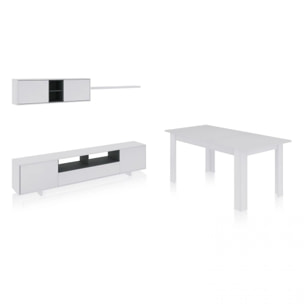 Pack salón con mesa de comedor Kenzo Plus VA Blanco Brillo - Gris Antracita
