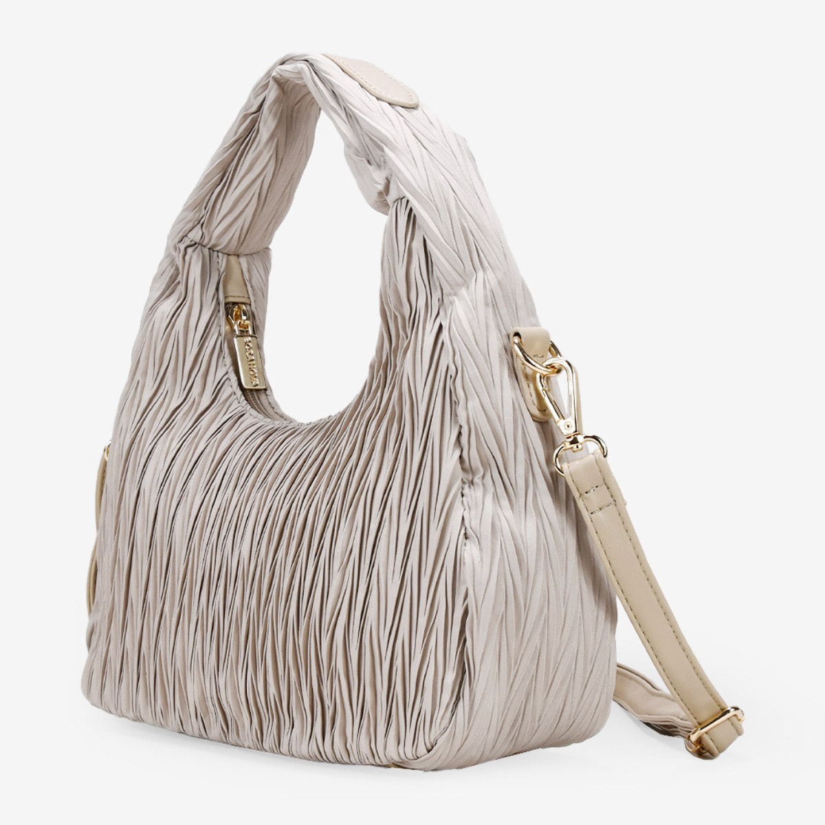 Bolso de hombro piedra con fruncidos y cremallera