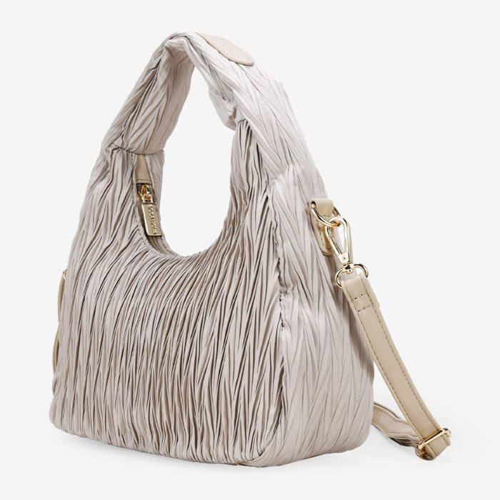 Bolso de hombro piedra con fruncidos y cremallera