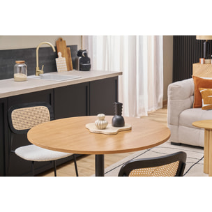 Table à manger design ronde en bois clair chêne et métal noir D90 cm CALISTA