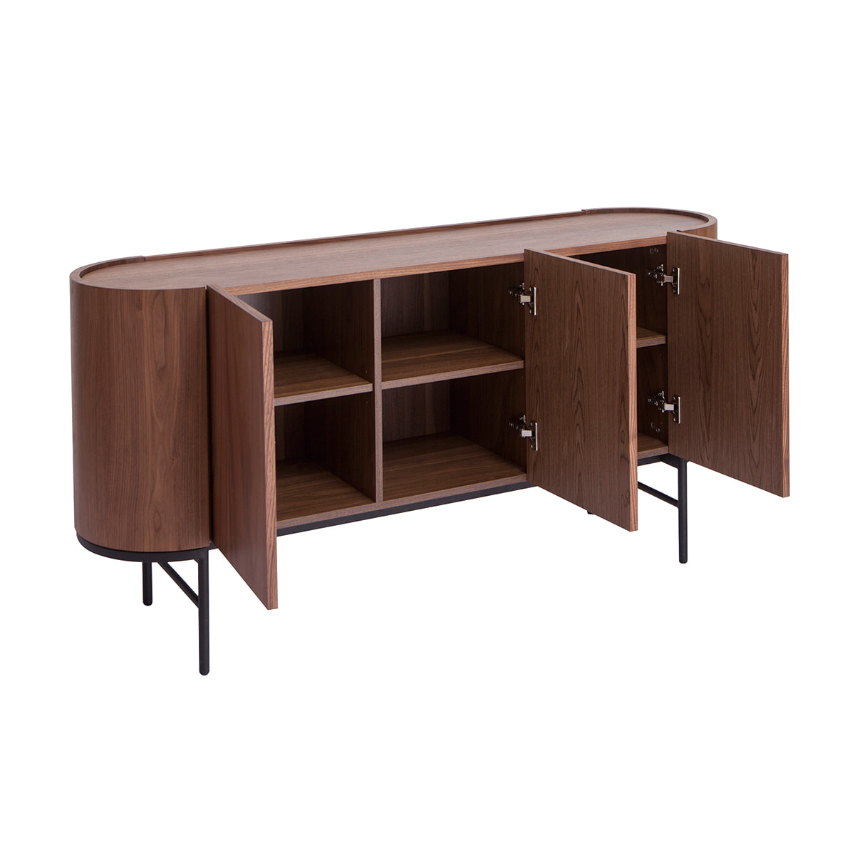 Buffet design bois foncé noyer et métal noir 3 portes L160 cm SKYE