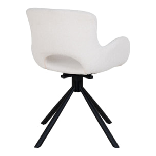 Set 2 sedie girevoli da pranzo Amorim in bouclé bianco panna con gambe nere