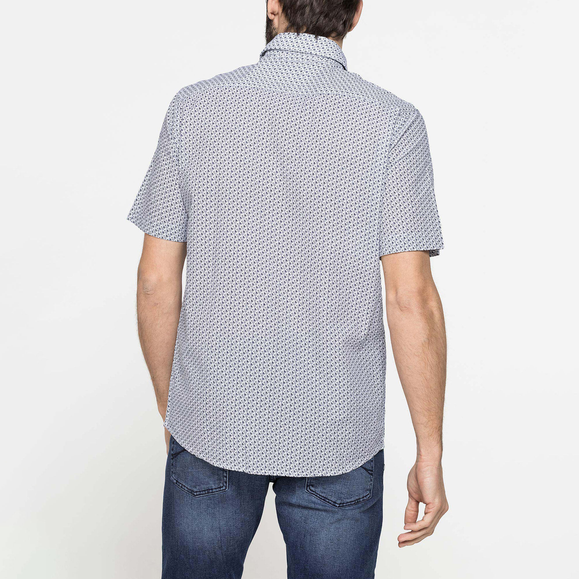 CAMICIA MANICA CORTA CON FANTASIE IN SEERSUCKER