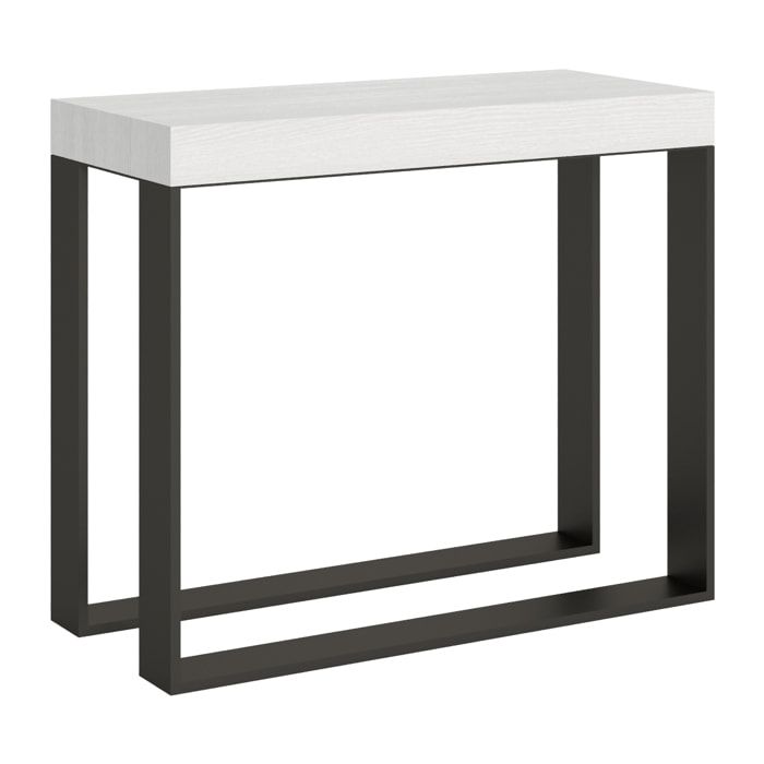 Console extensible 90x40/196 cm Elettra Small Frêne Blanc cadre Anthracite