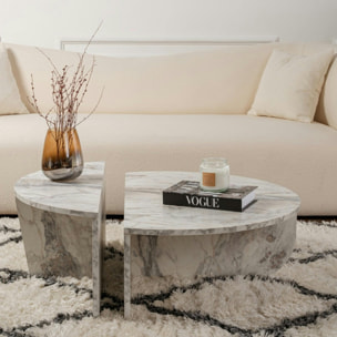 Table basse moderne effet marbre blanc - 2 hauteurs MARFA