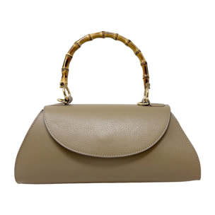 Borsa a Mano Elegante da Donna con Manico in Bambu in Pelle Martellata