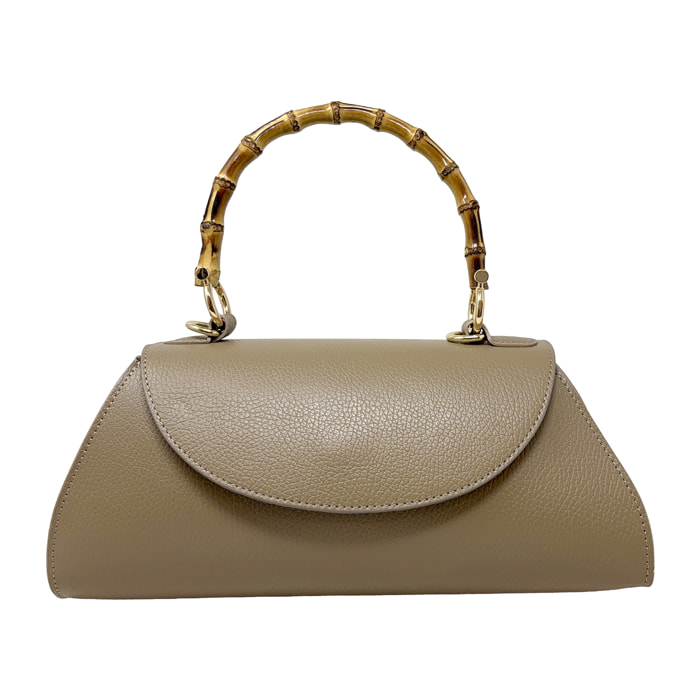 Borsa a Mano Elegante da Donna con Manico in Bambu in Pelle Martellata