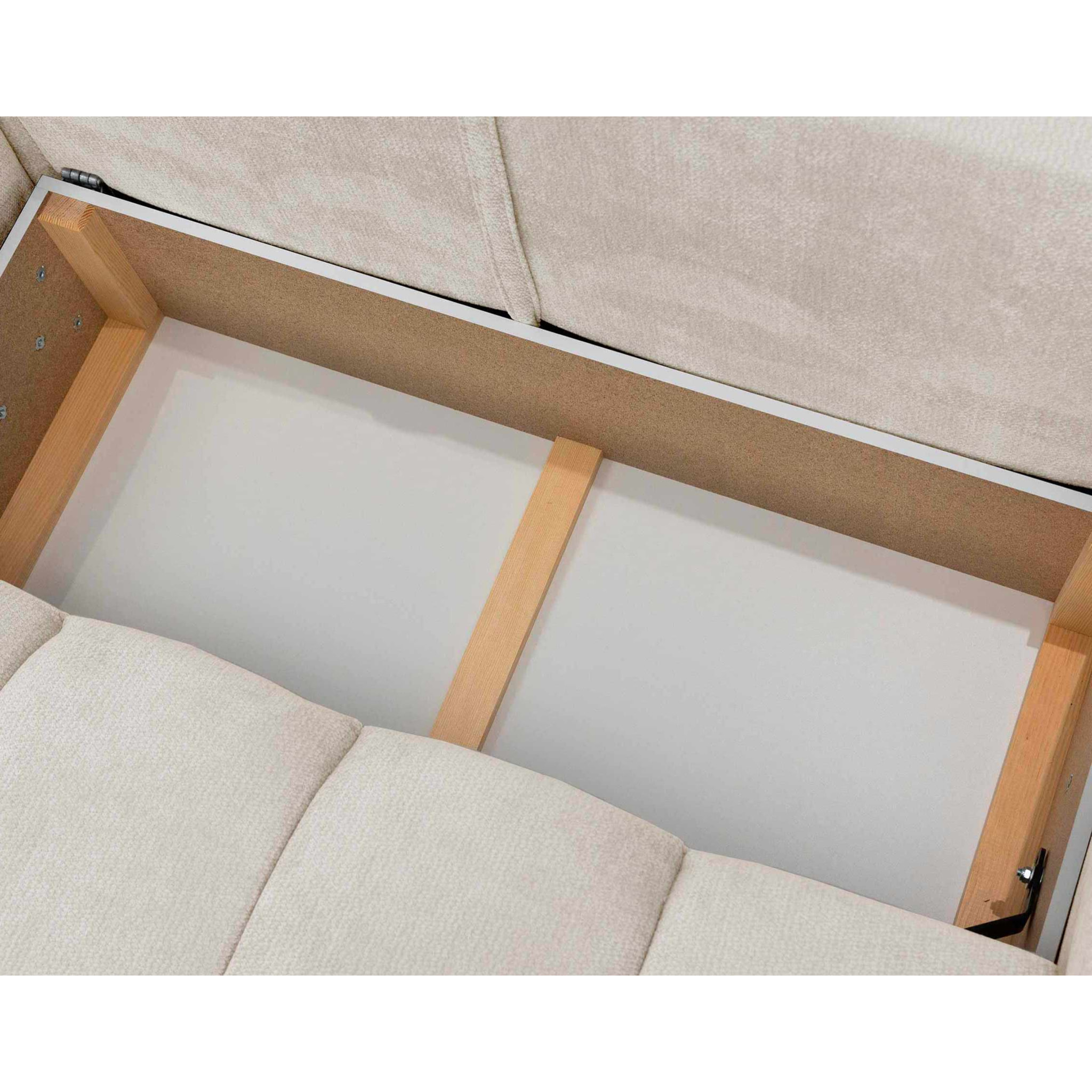 Ambroise - Canapé d'angle gauche 4 places convertible avec coffre en velours texturé - Beige