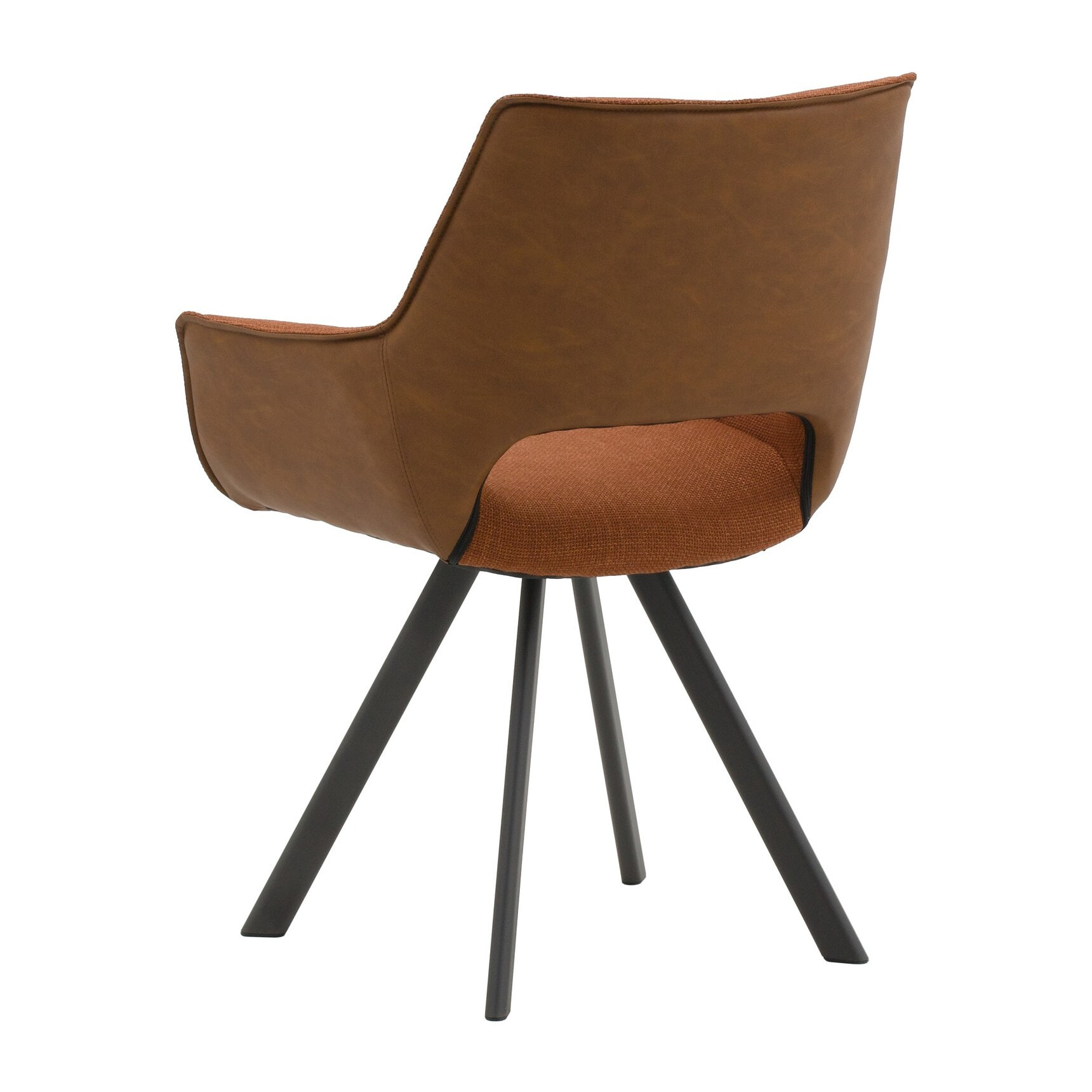 Set di 4 sedie MONTMARTRE in similpelle marrone, tessuto terracotta e gambe in metallo nero, con braccioli