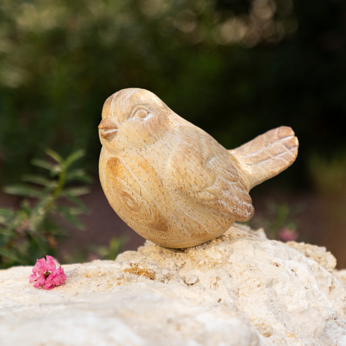 Statuette d'exterieur oiseau "Birdy" beige H13,5cm