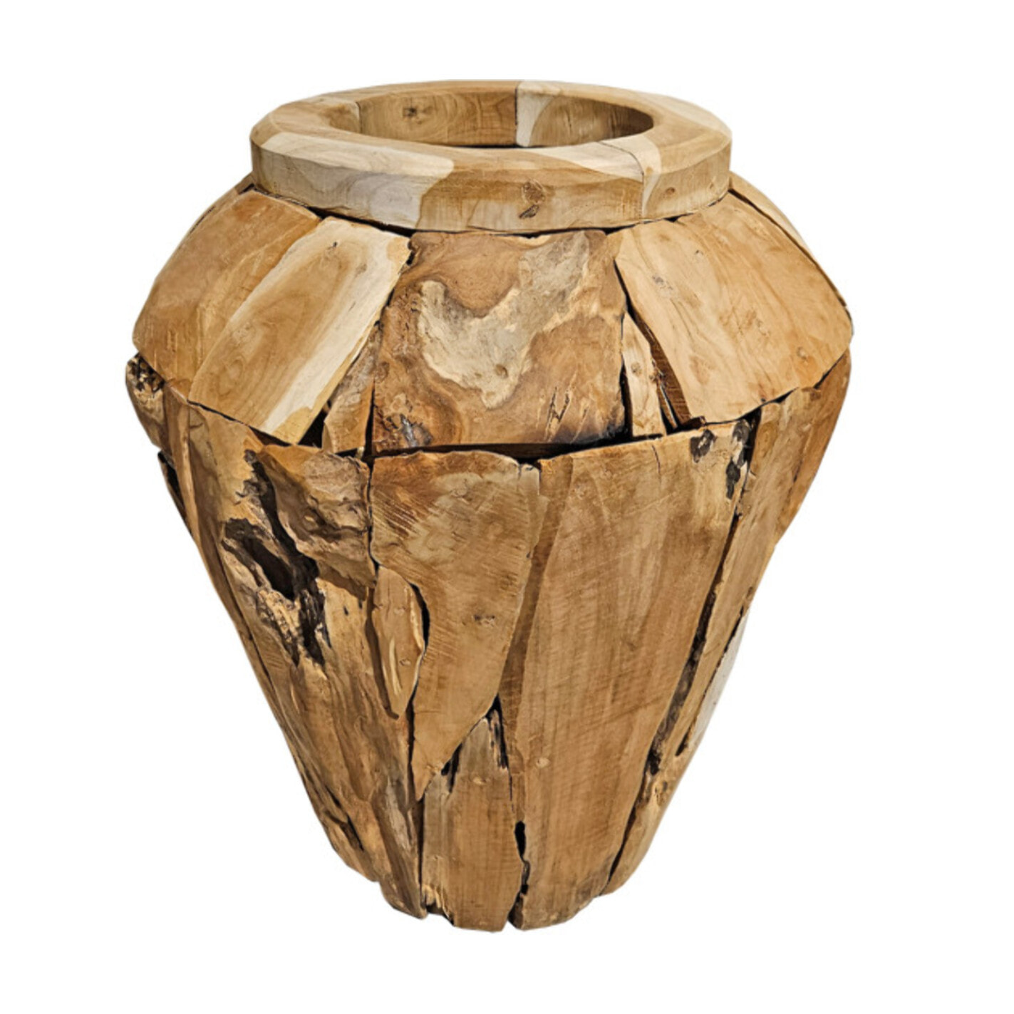 Vase décoratif bois de teck massif H. 59 cm artisanale - VIENNE