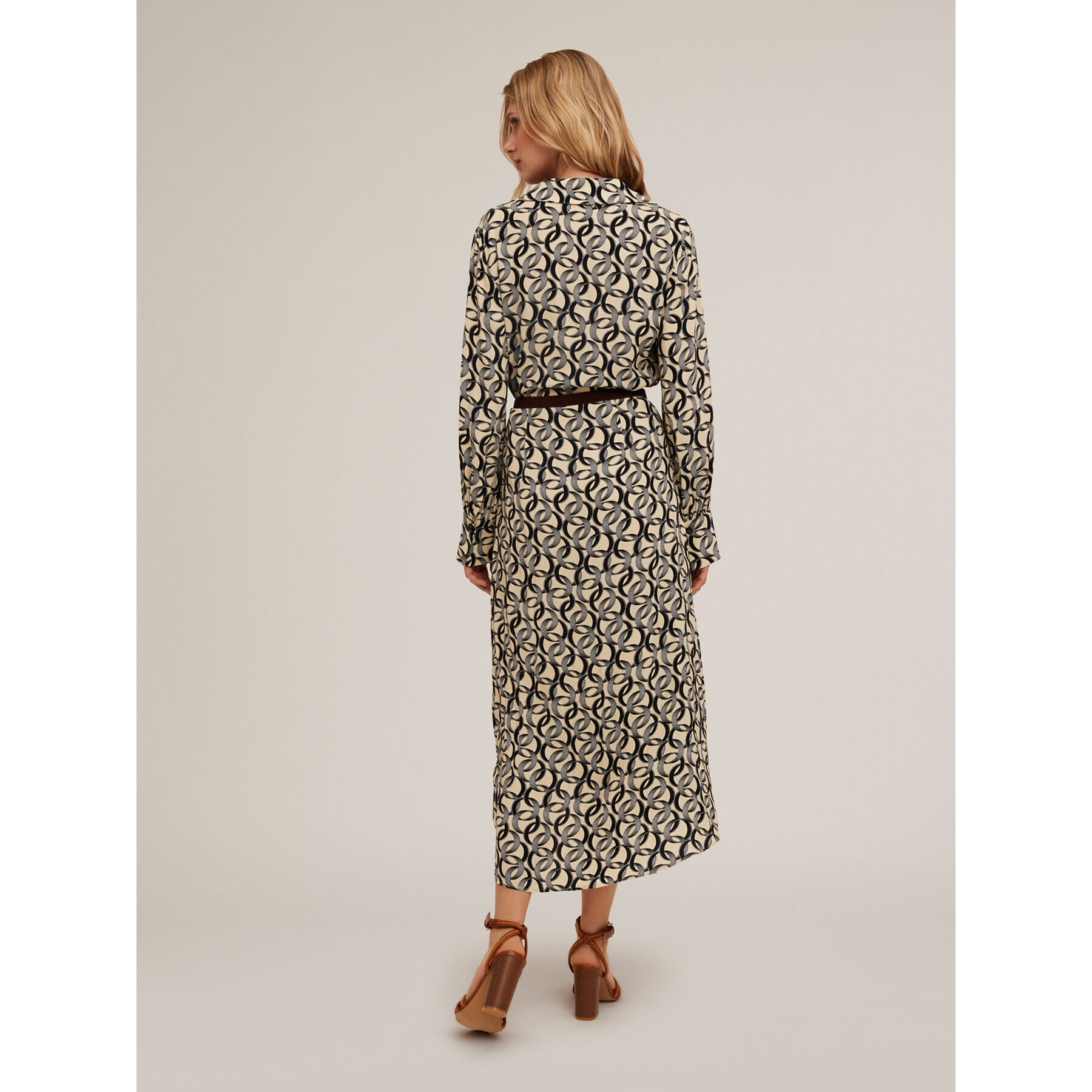 Motivi - Vestito midi in viscosa fantasia anelli - Beige
