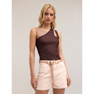 Motivi - Top in jersey con canotta in tulle - Marrone