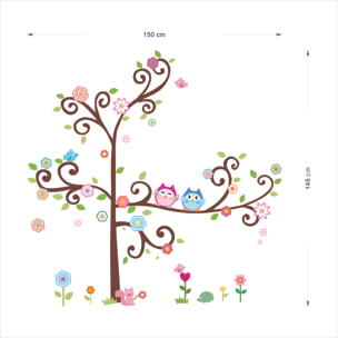 Stickers Muraux décoration adhésifs Hiboux sur arbre en fleurs