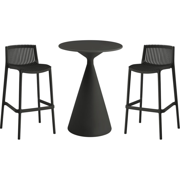 Table et chaises hautes de jardin bistrot empilables "Néora" - 2 places - Noir
