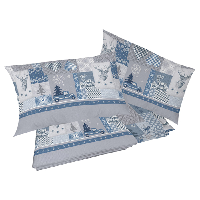 Completo letto alpi blu 100% cotone