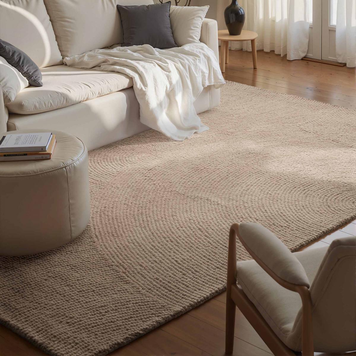 Tapis rond, motif rond, laine tissée main yox, chaleureux