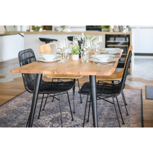 Table à manger rectangulaire industrielle en bois massif et métal noir L175 cm EDGE