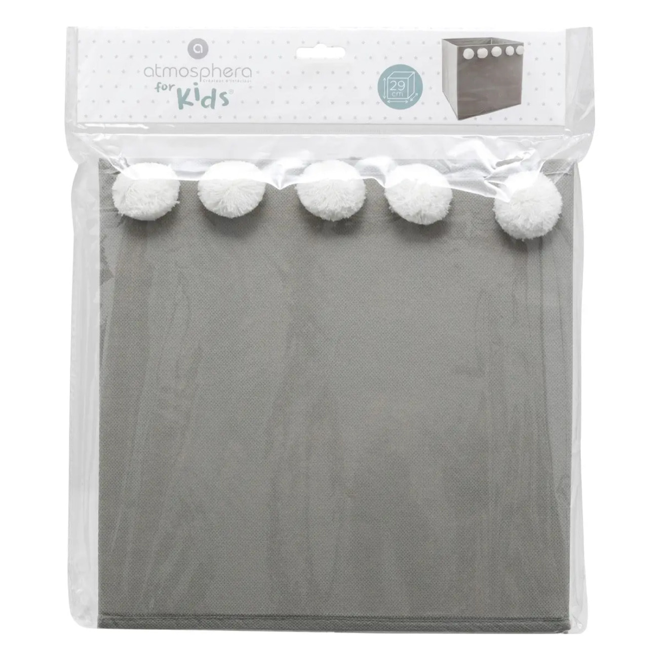 Bac de rangement enfant pompons - gris