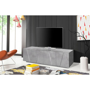 Mobile da soggiorno Porta TV, Made in Italy, Supporto per TV da salotto a 4 ante con dettaglio, cm 162x44h46, colore grigio Cemento