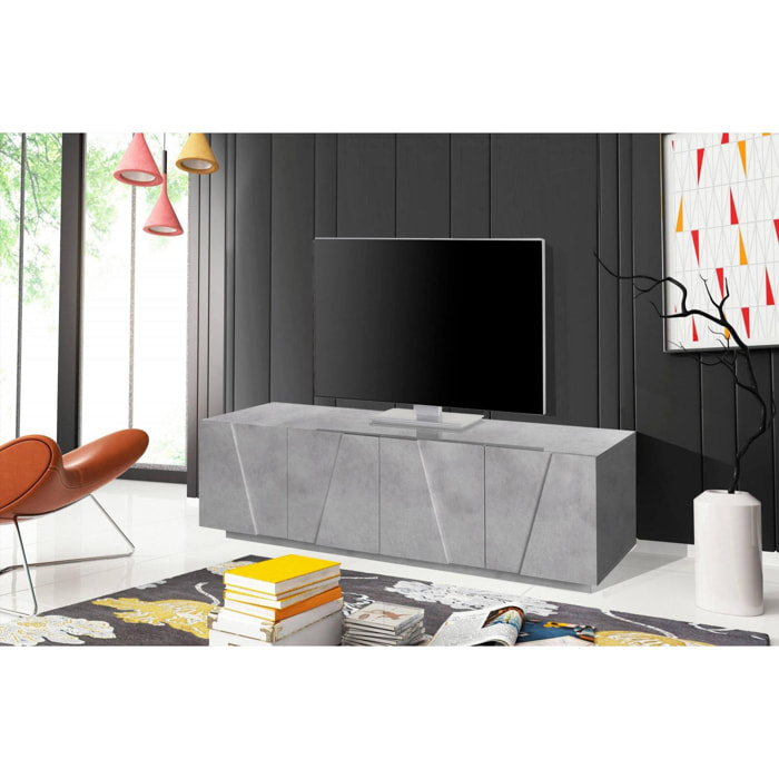 Mobile da soggiorno Porta TV, Made in Italy, Supporto per TV da salotto a 4 ante con dettaglio, cm 162x44h46, colore grigio Cemento