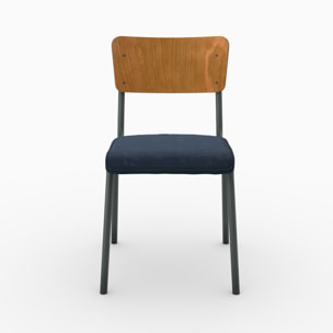 Lot de 2 chaises en bois foncé et velours bleu - Nico