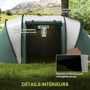 Tente de camping familiale 4-5 pers. 2 chambres 3 fenêtres sac vert