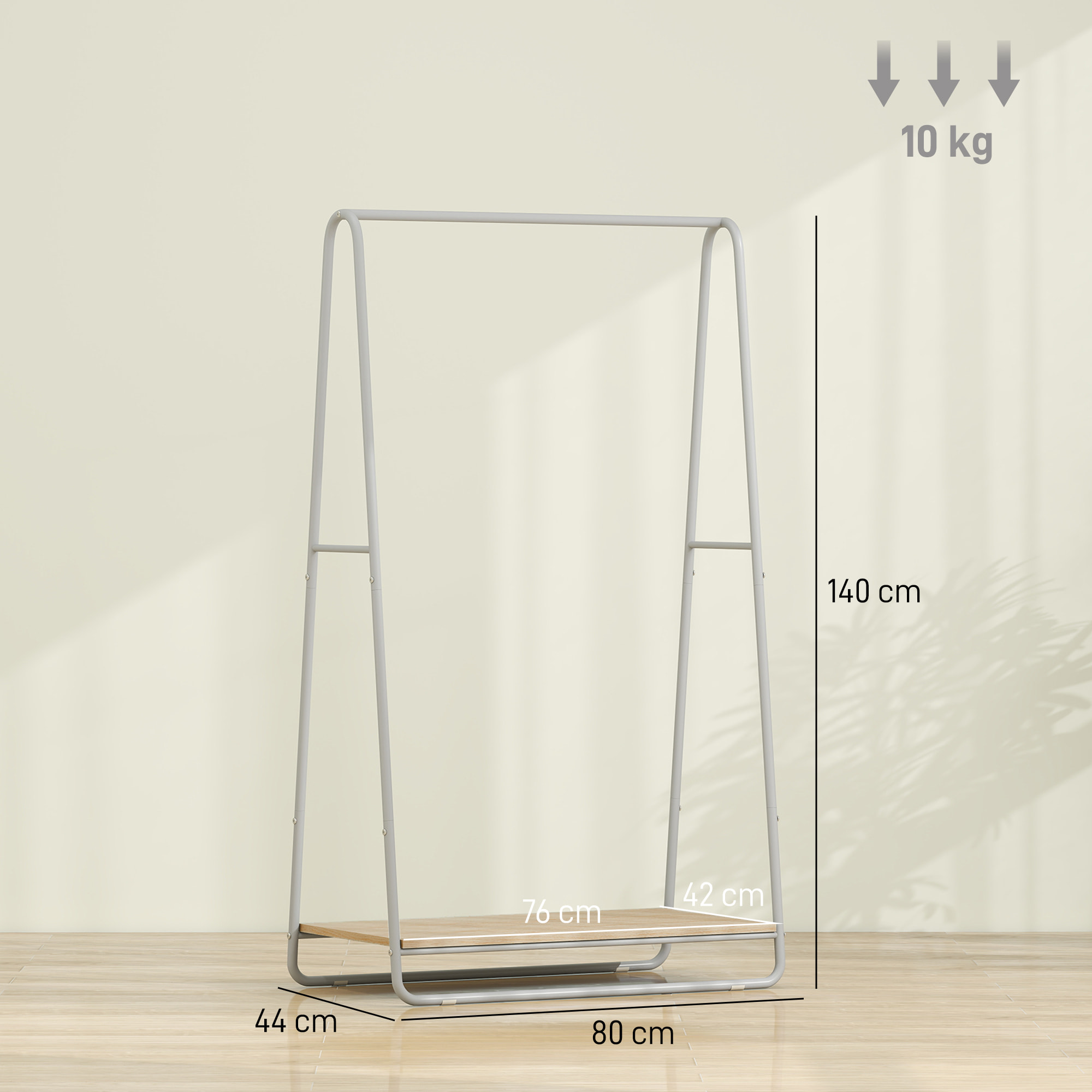 Perchero Zapatero 3 en 1, Perchero Recibidor con Estante para Zapatos, Barras Superior y Laterales, Estructura de Metal para Entrada, Dormitorio, Sala de Estar, Natural y Gris