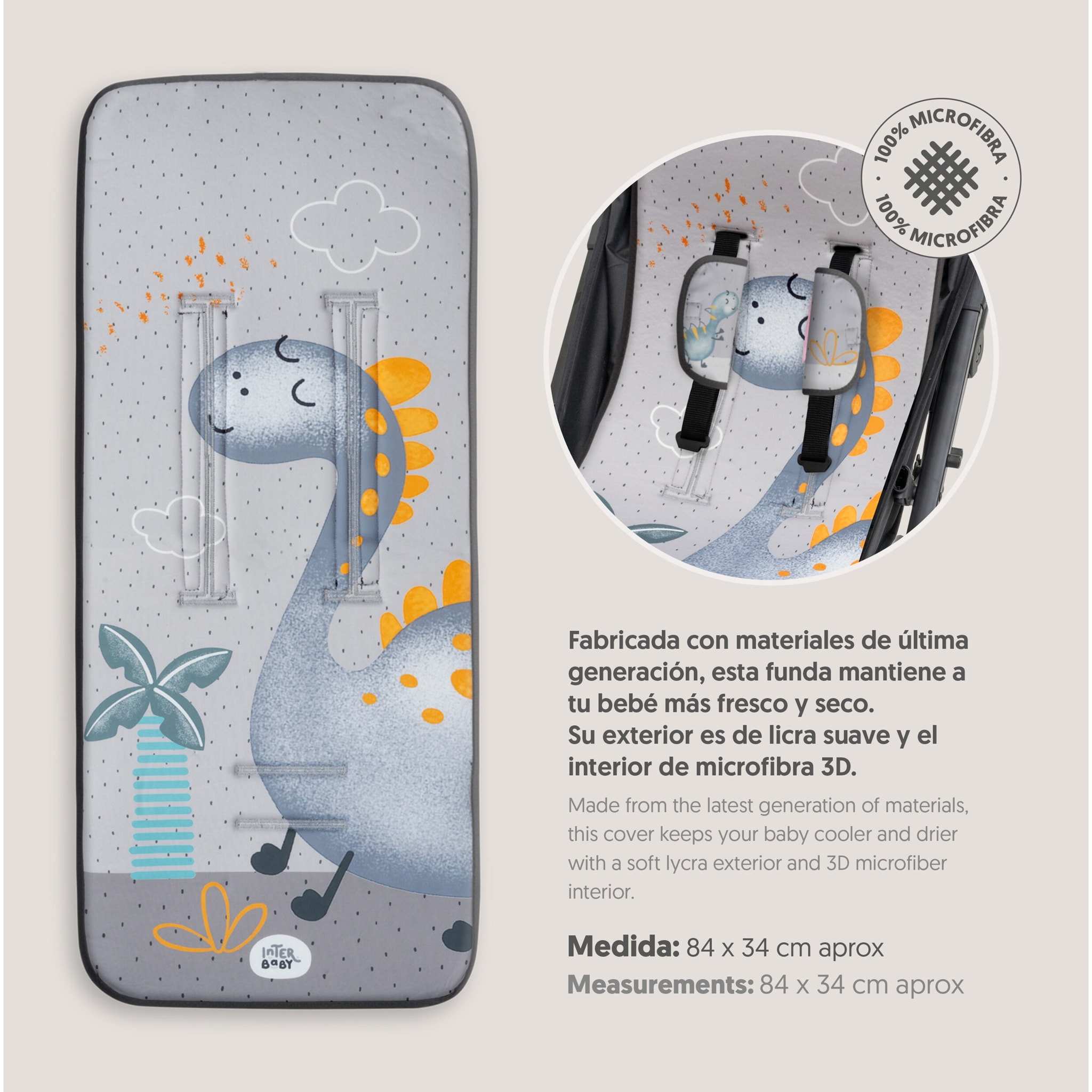 Colchoneta Modelo Dino Palmera Gris