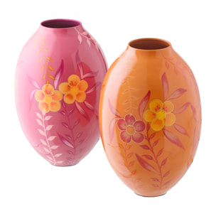 J-Line Vase Fleurs - métal - rose/orange - large - 2 pièces