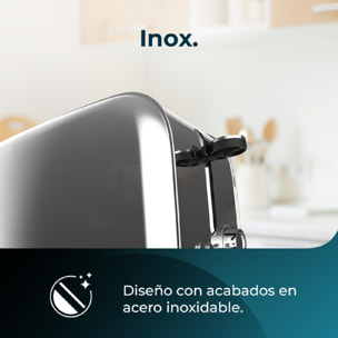 Tostador vertical Toastin' time 1500 Inox, 1500W de Potencia, Doble ranura larga