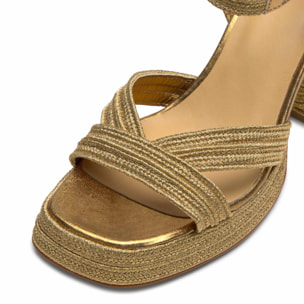 Sandalias de tacón de mujer Valle en acabados trenzados y metalizados
