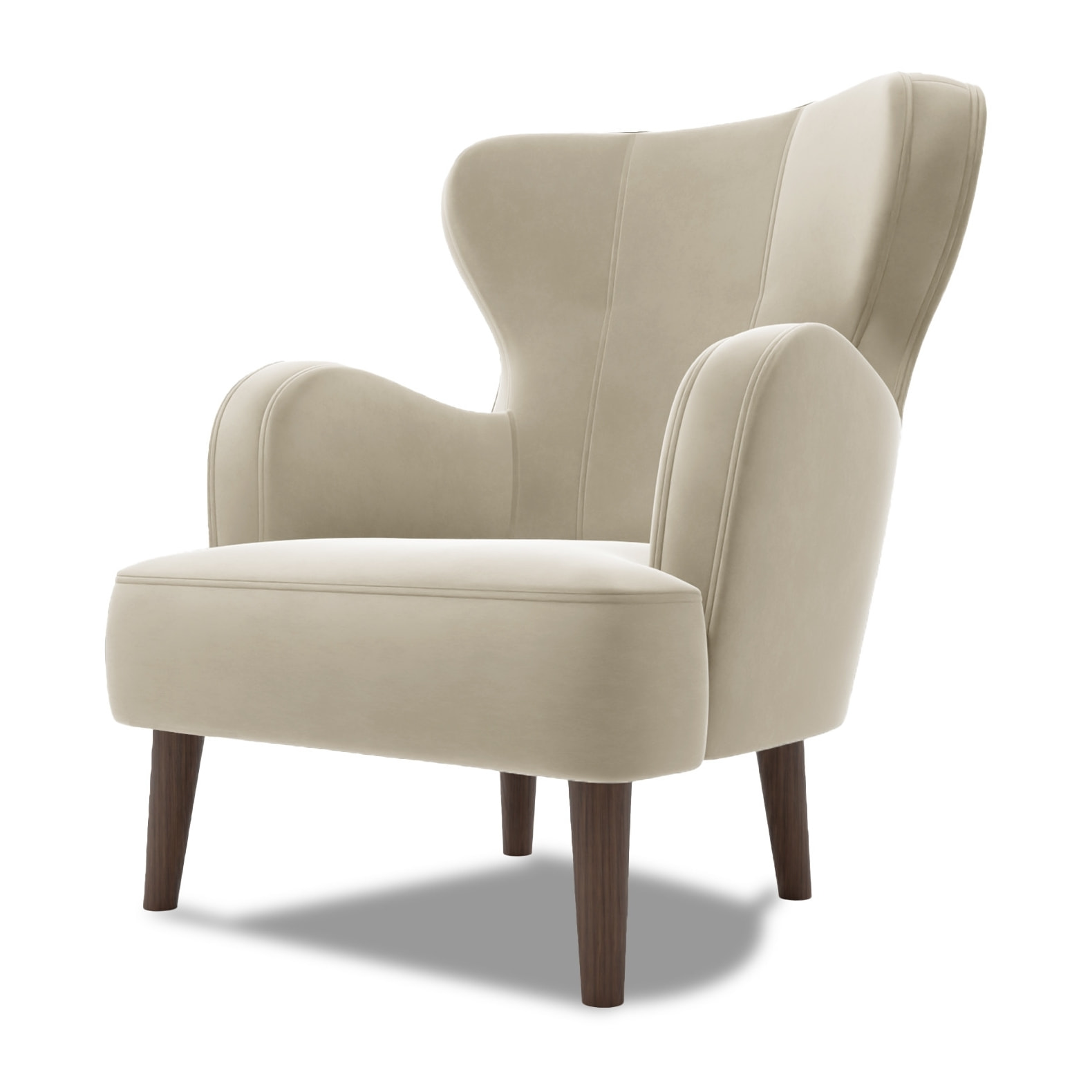 Jaudy - fauteuil - en velours - pieds en bois - Beige