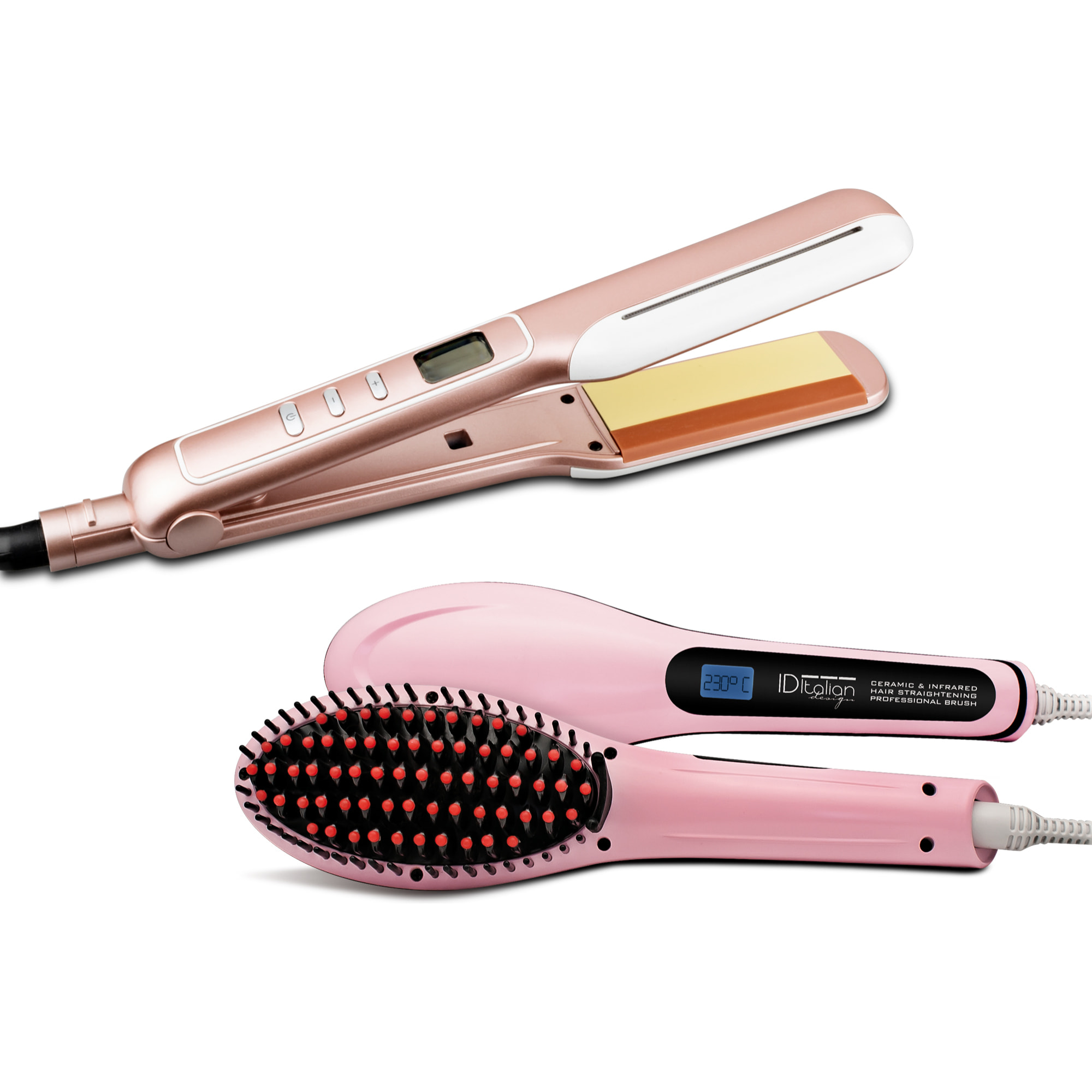 Fer à lisser lisscare 35w + brosse lissante 50 w + protecteur thermique 220c 150 ml