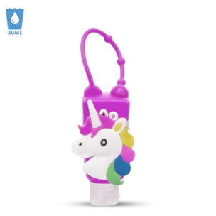 Llavero Botella higienizante de manos alcohol rellenable 30ml. Diseño unicornio.