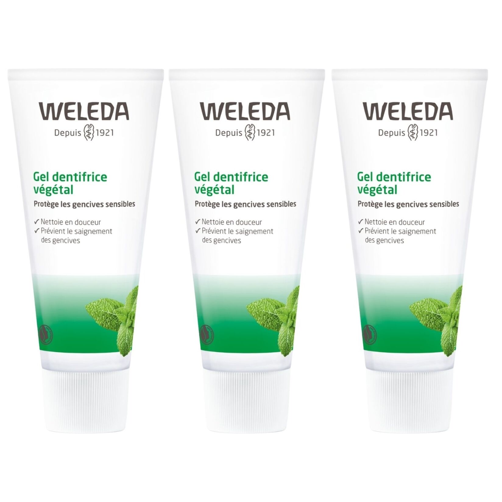 WELEDA - Trio Gel dentifrice végétal - Favorise la réduction de la sensibilité gingivale - Vegan* - Certifié Natrue** - Tube 75 ml  x 3
