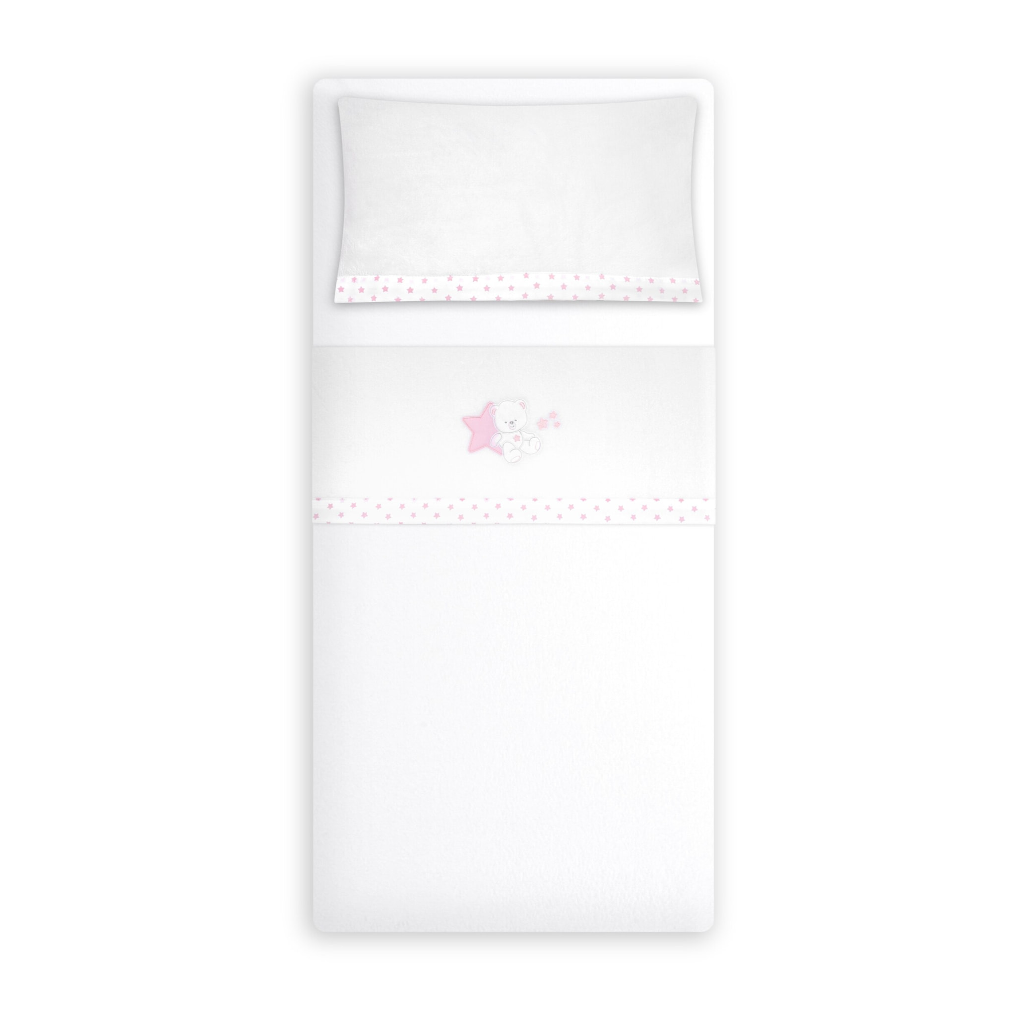 Triptico Cuna Coralina Modelo Osito Sentado + Broche Bco/Rosa