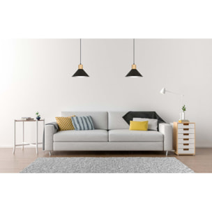 Lampada a sospensione ROWEN in acciaio nero e legno