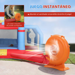 Castillo Hinchable para Niños con Soplador, Castillo Hinchable con Tobogán, Trampolín, Piscina, Pilar de Boxeo y Aro de Baloncesto, para Niños 3-8 Años, Interior y Exterior, 277x270x215 cm