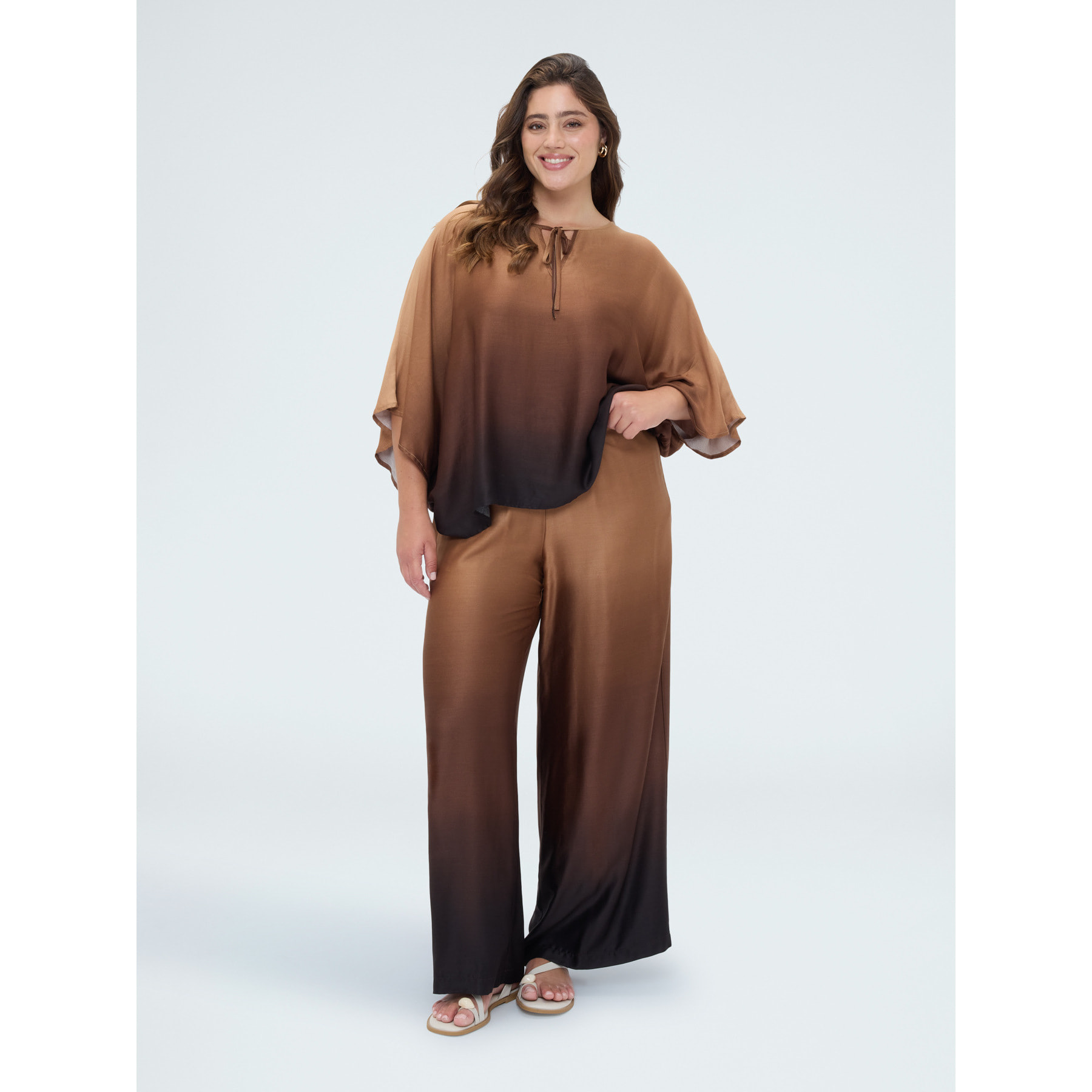 Fiorella Rubino - Pantaloni palazzo in raso dégradé - Marrone