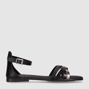 Sandalias de Piel - Negro - Tacón: Bajo