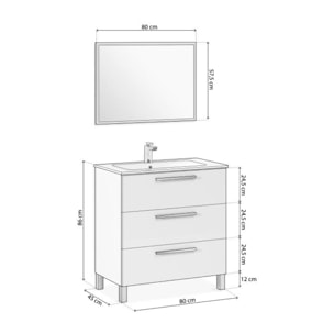 Mueble de baño con espejo Feel 3 cajones Blanco Brillo