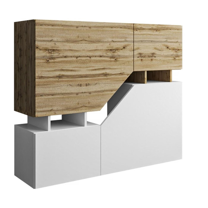 Buffet Haut ''Ceelias'' - 120 x 32 x 100 cm - Blanc/Marron