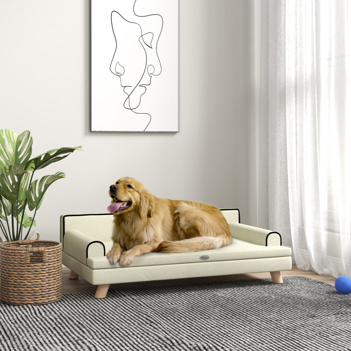 Canapé chien lit pour chien design scandinave coussin moelleux piètement bois dim. 100L x 62l x 32H cm polyester beige